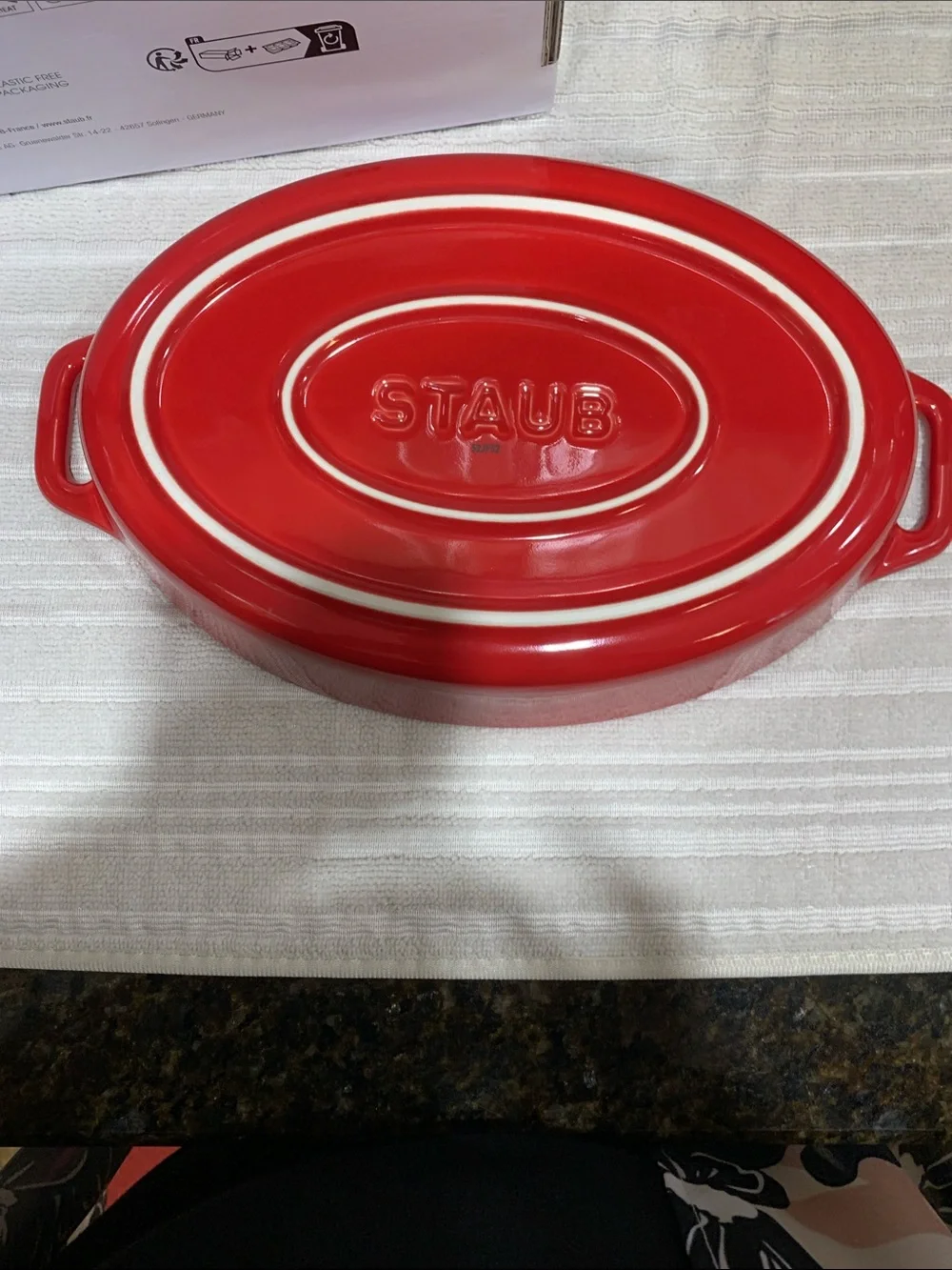 Staub Red Oval Ceramic Casserole with Cream Interior